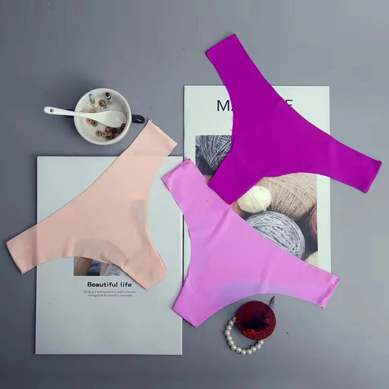 3 pairs - Women's Panties - Ice Silk Underwear Low Waist V-Waist Briefs Cotton Crotch Breathable Quick-Drying Sports Underwear