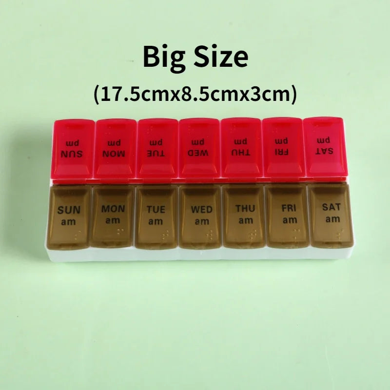 Weekly Portable Travel Pill Cases Box - 7 Days Organizer - 14 Grids Pills Container Storage - Tablets, Vitamins, Medicine, Oils