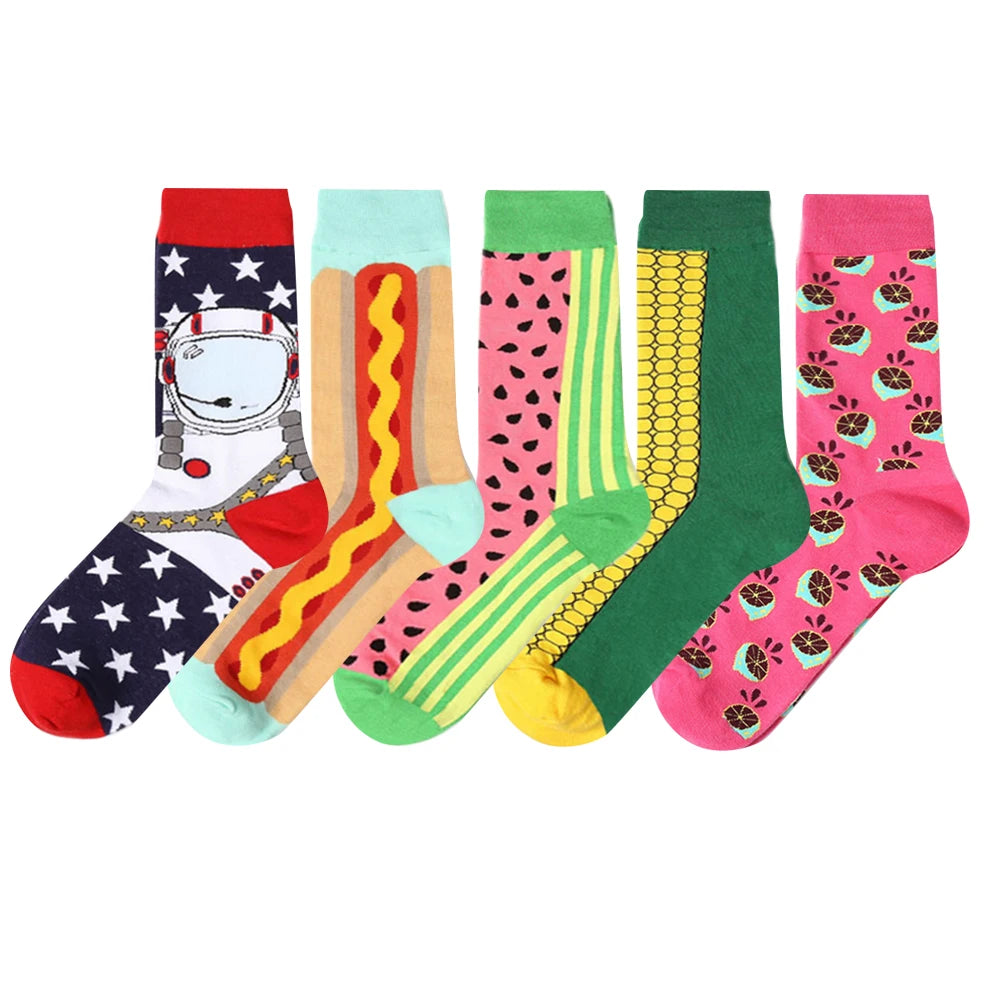 5 pairs - New Men's and Women's Cotton Socks - Casual Colorful Socks - Crew Socks - Street Skateboard Socks - Happy, Funny, Harajuku, Sox, Meias
