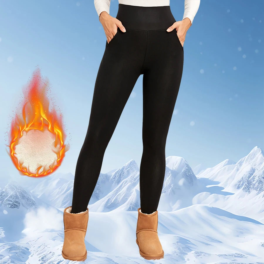 Women's Fleece Leggings - Thick Flared Pants - High-Waisted Thermal Tights - Tummy Control Leggings - Casual Wear