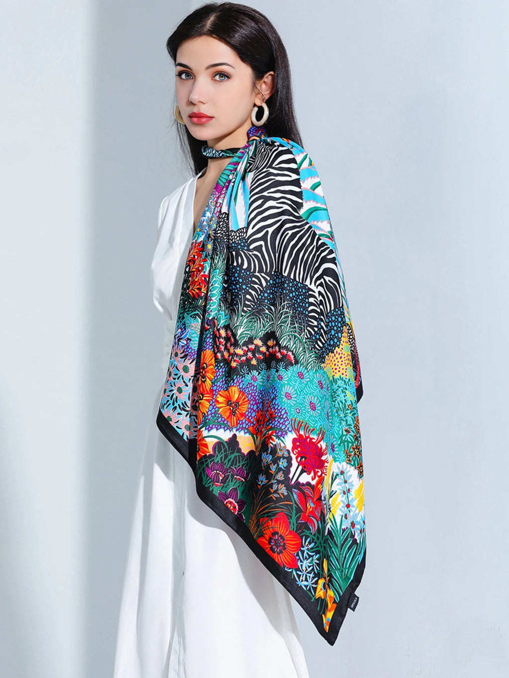 Luxury Brand Square Silk Scarf - Satin Print - Hijab - Scarves - Bandana - Female Shawl Wrap - Headband - Foulard 90x90 cm