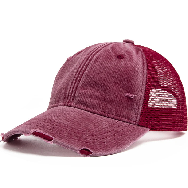 Outdoor Mesh Baseball Cap - Summer Casual - Washed - Sun Visor - Hip Hop Cap Adjustable For Snapback