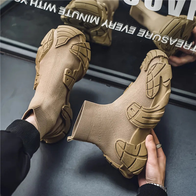 Men's Casual Boots - Designer Soft Sneakers - Slip-On Flat Lightweight Walking Sport Shoes