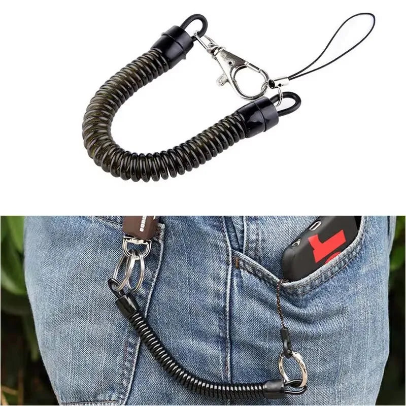 1-3 Pcs - 18cm Spiral Elastic Spring Rope Keychain - Key Ring Metal Carabiner for Anti-lost Ant-theft Phone, Wallet - Spring Key Cord Clasp Hook