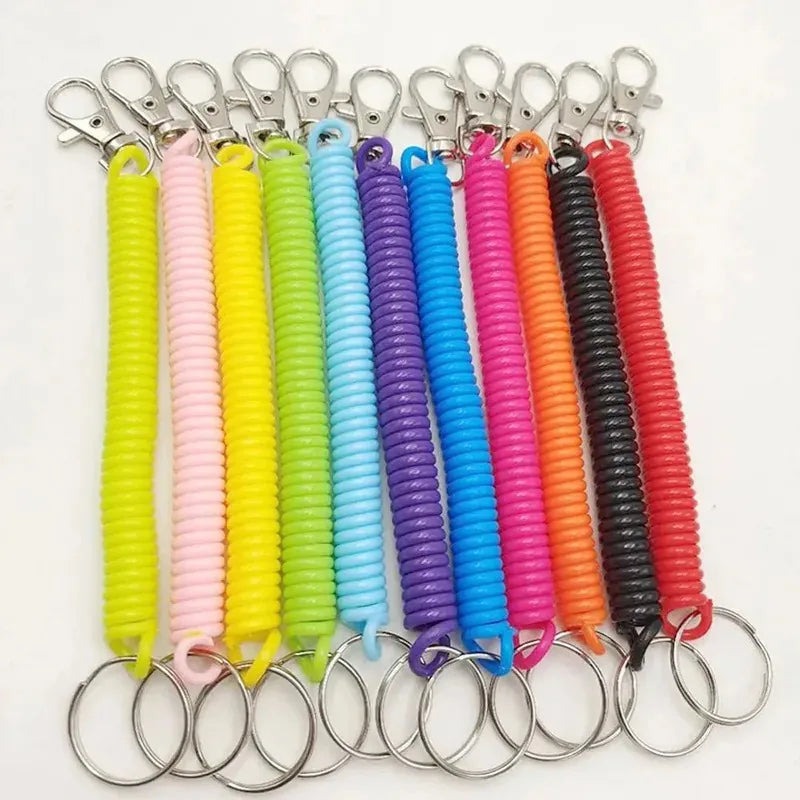 1-3 Pcs - 18cm Spiral Elastic Spring Rope Keychain - Key Ring Metal Carabiner for Anti-lost Ant-theft Phone, Wallet - Spring Key Cord Clasp Hook