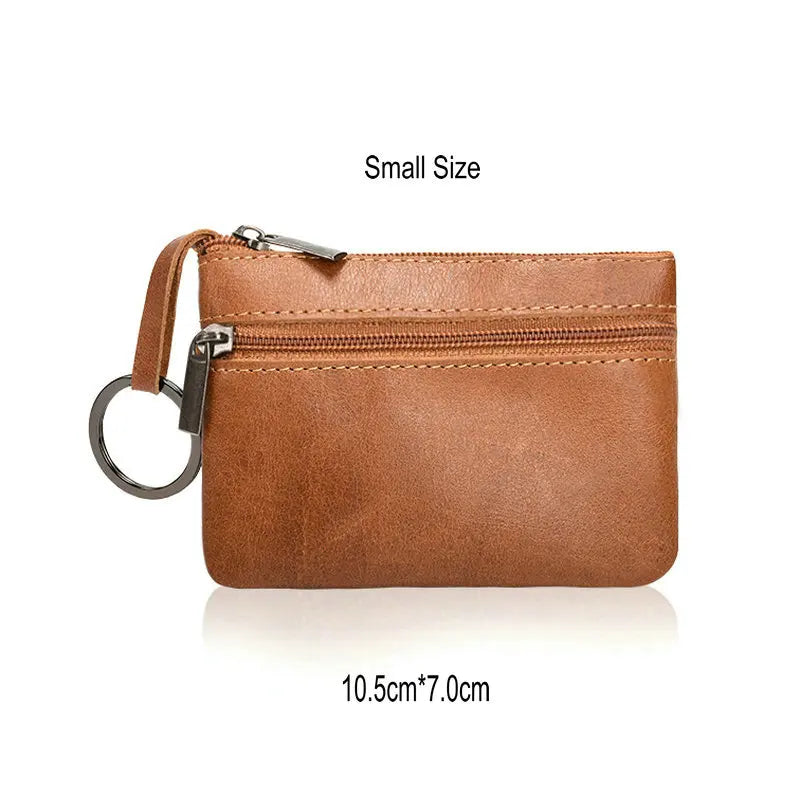 Vintage Crazy Horse Leather Men's Coin Purse Genuine Leather Zipper Coin Wallet Retro Key Holder Small Money Bag