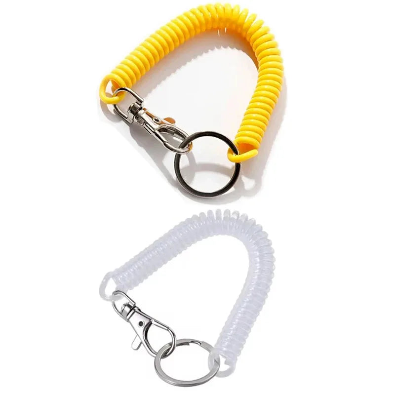 1-3 Pcs - 18cm Spiral Elastic Spring Rope Keychain - Key Ring Metal Carabiner for Anti-lost Ant-theft Phone, Wallet - Spring Key Cord Clasp Hook