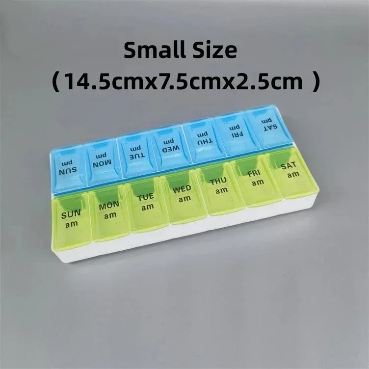 Weekly Portable Travel Pill Cases Box - 7 Days Organizer - 14 Grids Pills Container Storage - Tablets, Vitamins, Medicine, Oils