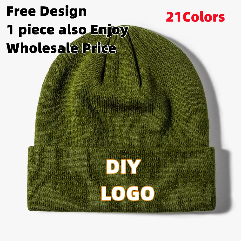 Personalized Custom Logo Knitted Hat - Solid Color Unisex Skull Beanies Cap - Men's and Women's Warm Hats