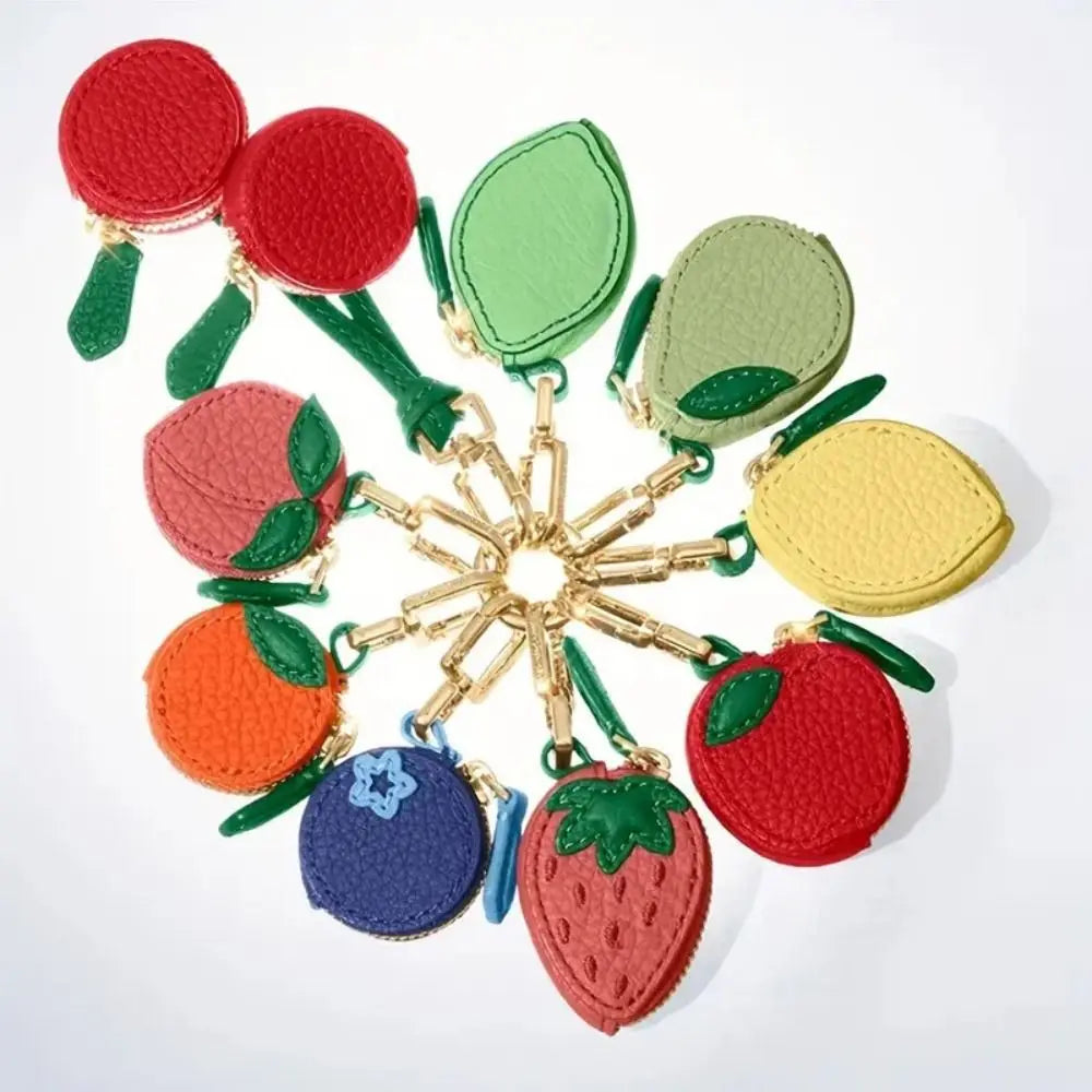 Fruit Shape Coin Purse - Cherry, Strawberry, Cute PU Leather Pendant Bags - Korean Style Keychain - Earphone Bag - Mini Storage Bag