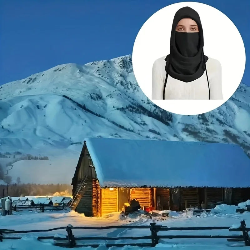 Balaclava Knit Hood - Windproof Mask with Drawstring - Motorcycle Riding Headgear - Warm Knitted Cap for Cold Weather