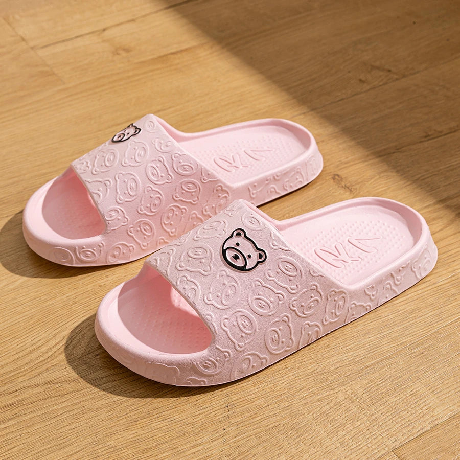 Women's Soft Sole Cartoon Bear Print EVA Slides