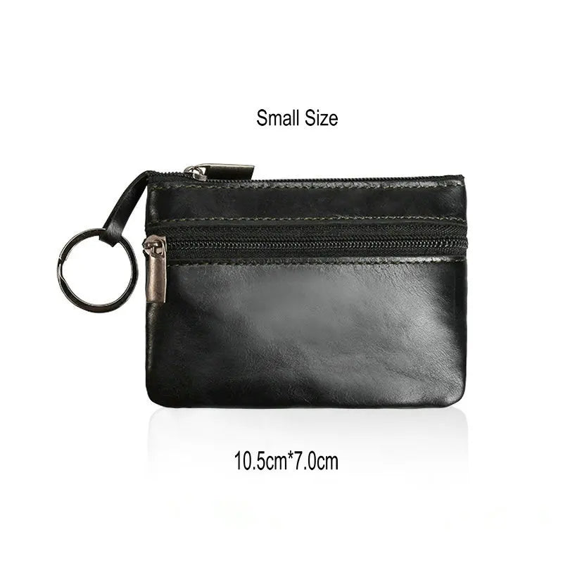 Vintage Crazy Horse Leather Men's Coin Purse Genuine Leather Zipper Coin Wallet Retro Key Holder Small Money Bag