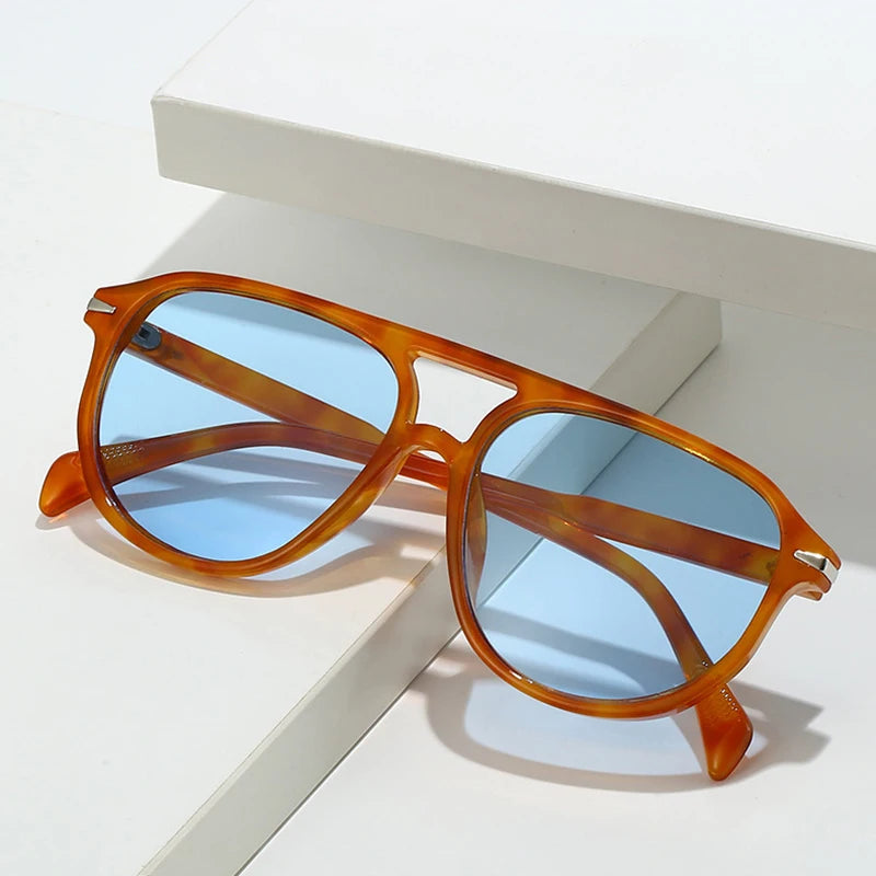 Retro Double Bridges Pilot Men's Rivets Sunglasses