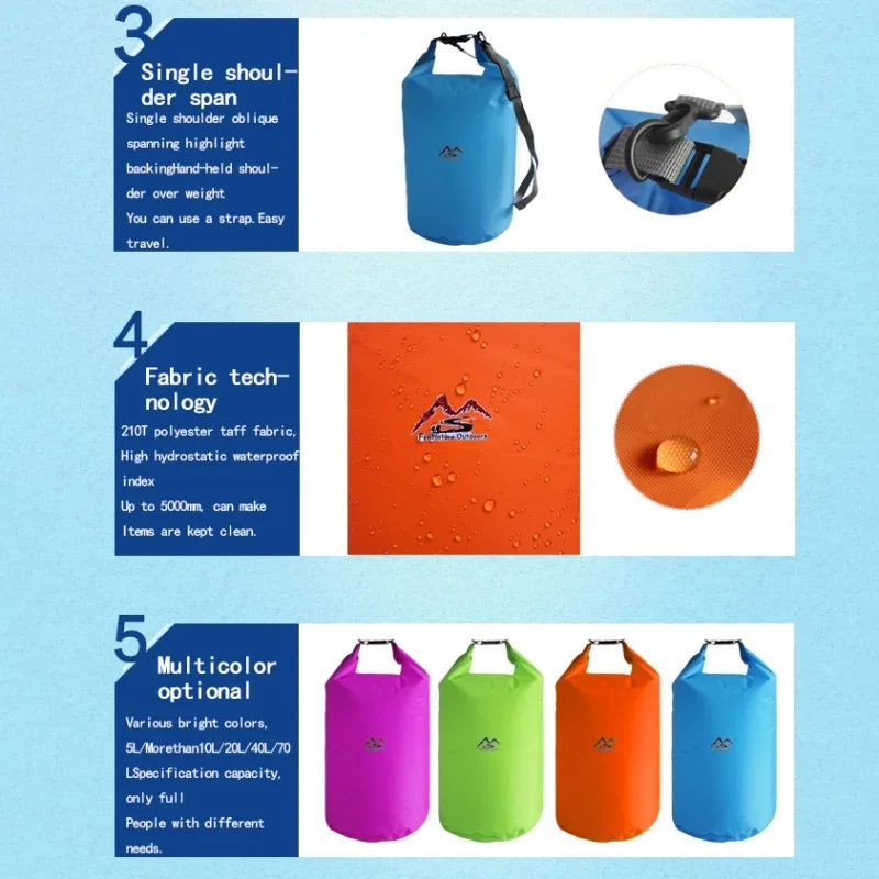 5L - 10L- 20L - 40L - 70L Waterproof Large Capacity Bag - Dry Bag For Camping, Hiking, Swimming, Rafting, Kayak, River, Trekking, Bags