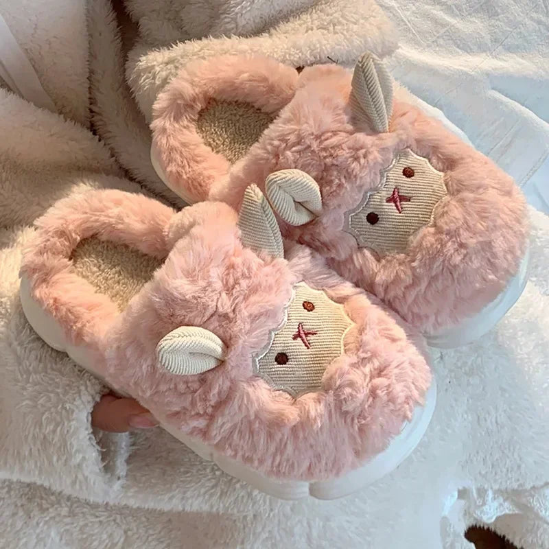 Sheep Plush Slippers - Warm Fluffy Faux Fur Sheep Cotton Slippers