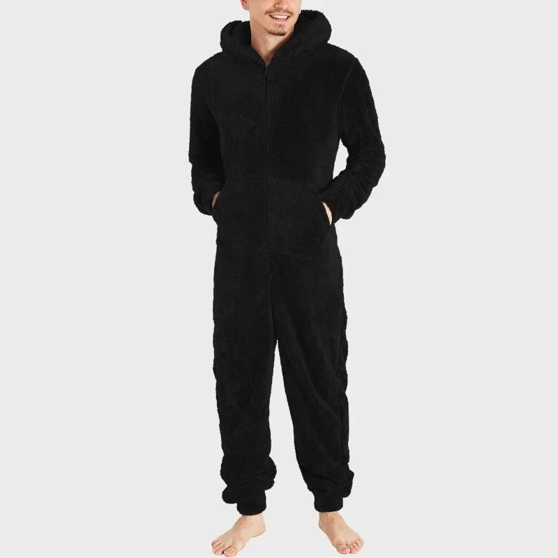 Men's Sleepwear Jump Suit - Plush Thermal One-piece Pajamas
