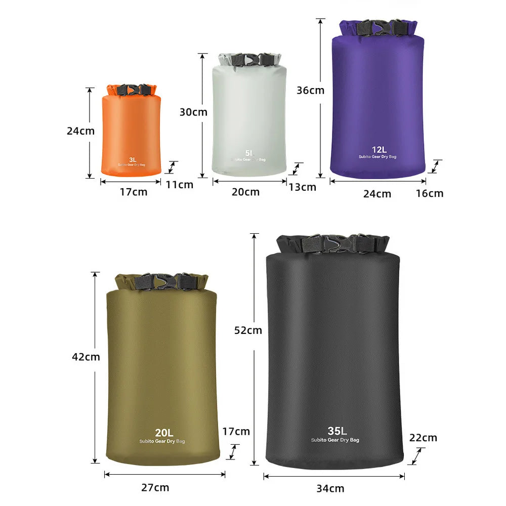 Ultralight Dry Sack - Waterproof Dry Bag - Outdoors Stuff Sacks for Camping, Hiking, Kayaking - 3L - 5L - 12L - 20L - 35L
