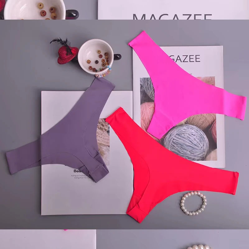 3 pairs - Women's Panties - Ice Silk Underwear Low Waist V-Waist Briefs Cotton Crotch Breathable Quick-Drying Sports Underwear