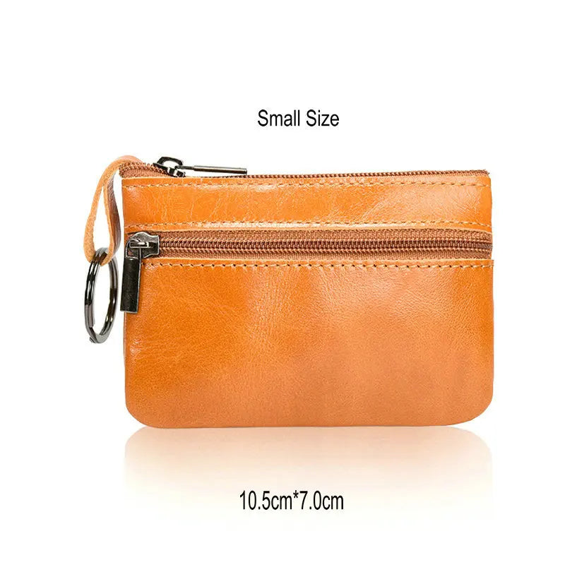 Vintage Crazy Horse Leather Men's Coin Purse Genuine Leather Zipper Coin Wallet Retro Key Holder Small Money Bag