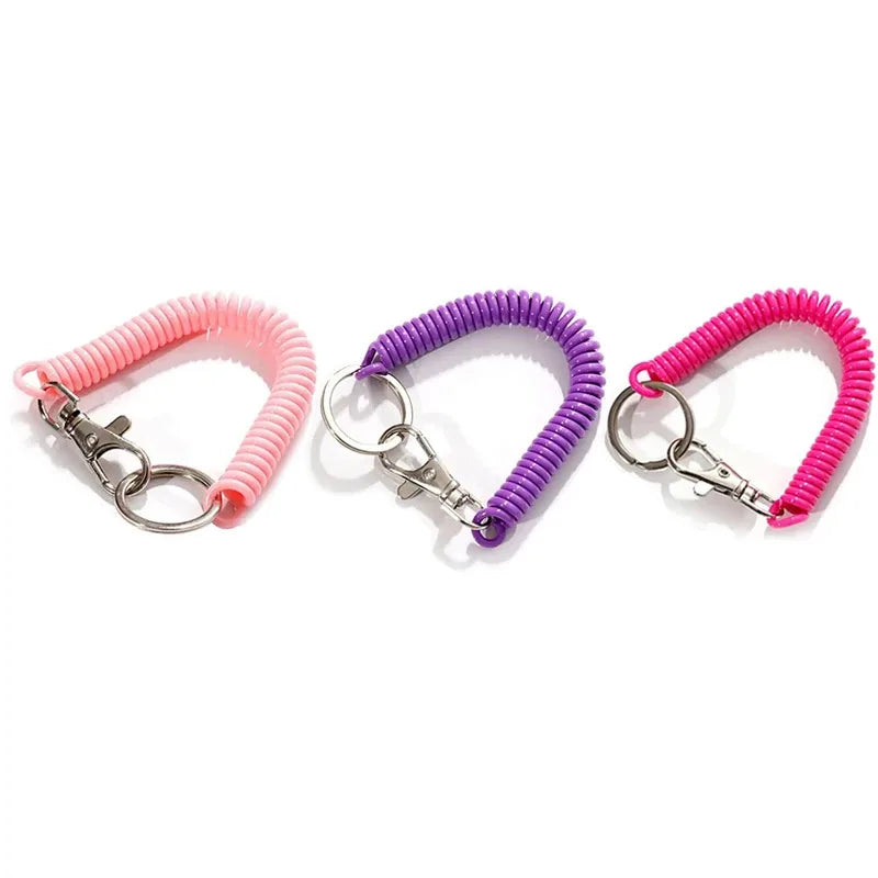 1-3 Pcs - 18cm Spiral Elastic Spring Rope Keychain - Key Ring Metal Carabiner for Anti-lost Ant-theft Phone, Wallet - Spring Key Cord Clasp Hook