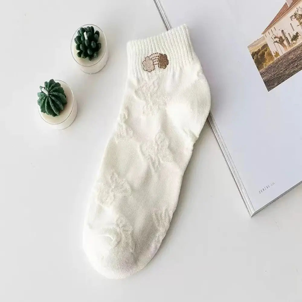 Women's Frilly Ruffle Cotton Socks - Ankle Short - Boat Socks - Loose Knitting - Solid Color - Mid Tube Sock