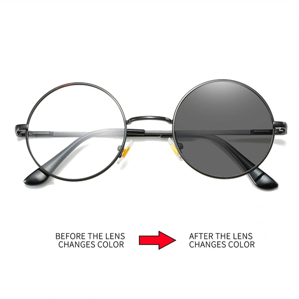 Photochromic Men's Blue Light Blocking Glasses Retro UV400 Anti Glare Round Color Changing Sunglasses Computer Shades