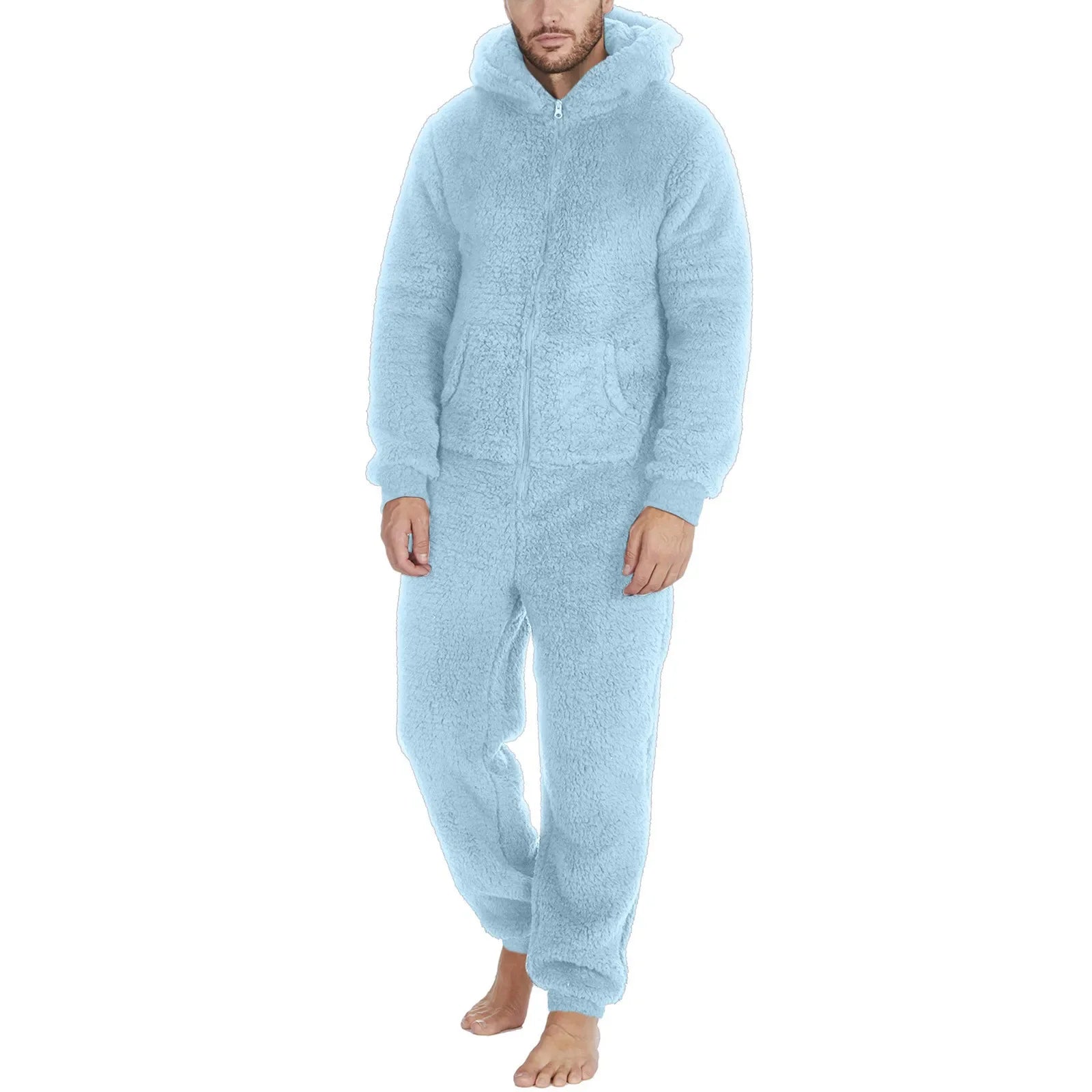 Men's Sleepwear Jump Suit - Plush Thermal One-piece Pajamas