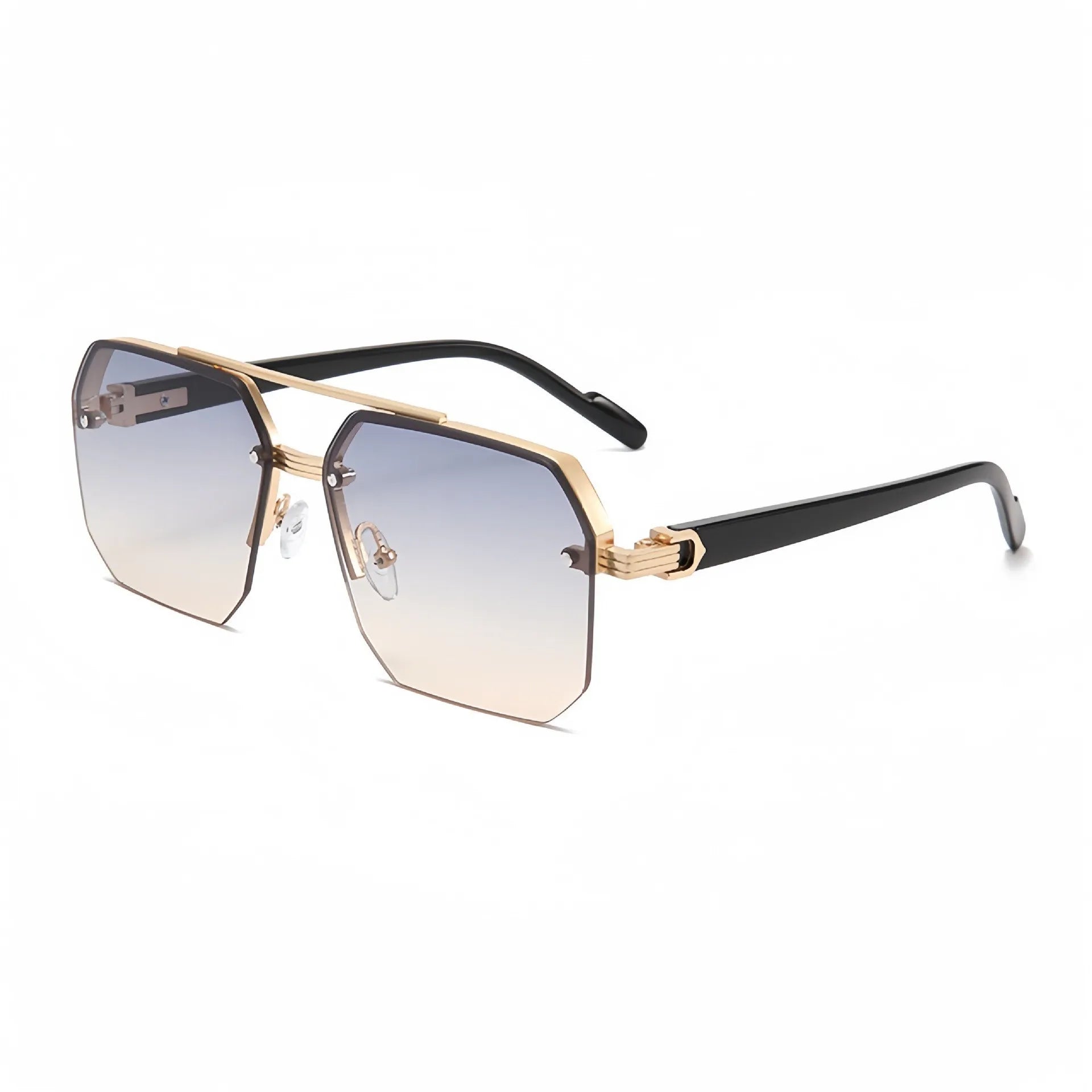 Trendy Aviator Sunglasses for Men and Women - Retro Double Bridge Metal Driving UV400 Outdoor Eyewear Semi-Rimless Lentes De Sol