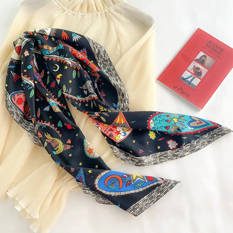 Luxury Love Tree Print Designer Scarf - Twill Silk - Shawls Wraps - Neck Scarves - Hijab - Bandana - Pashmina Handband 90x90cm