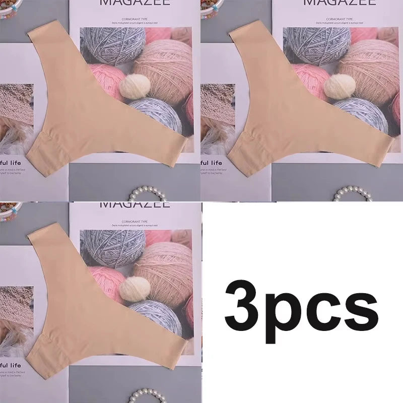 3 pairs - Women's Panties - Ice Silk Underwear Low Waist V-Waist Briefs Cotton Crotch Breathable Quick-Drying Sports Underwear