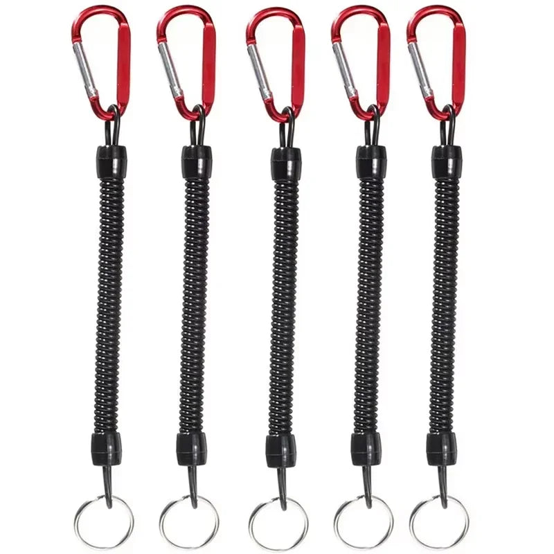 5pcs Fishing Lanyards - Tactical Retractable Spring Elastic Rope With Carabiner - Camping - Anti-lost Phone Keychain - Fishing Rope