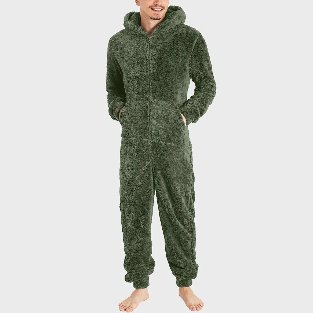 Men's Sleepwear Jump Suit - Plush Thermal One-piece Pajamas