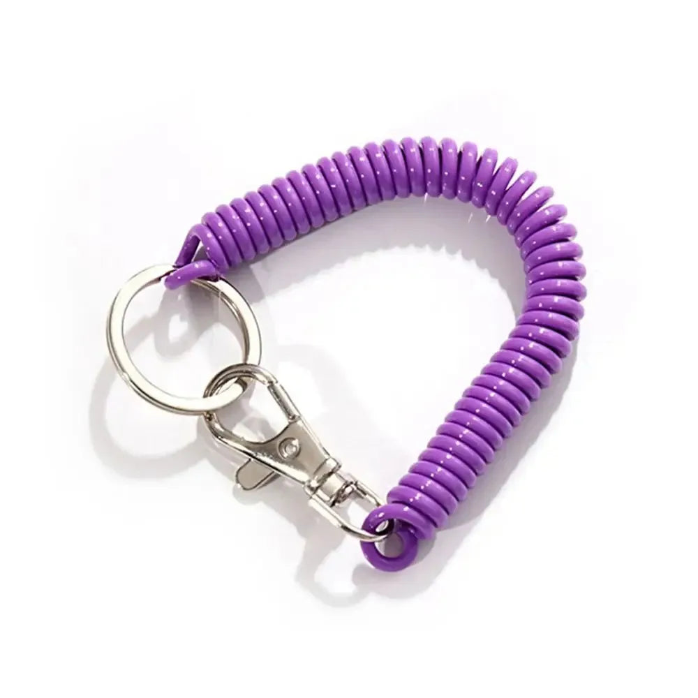 1-3 Pcs - 18cm Spiral Elastic Spring Rope Keychain - Key Ring Metal Carabiner for Anti-lost Ant-theft Phone, Wallet - Spring Key Cord Clasp Hook