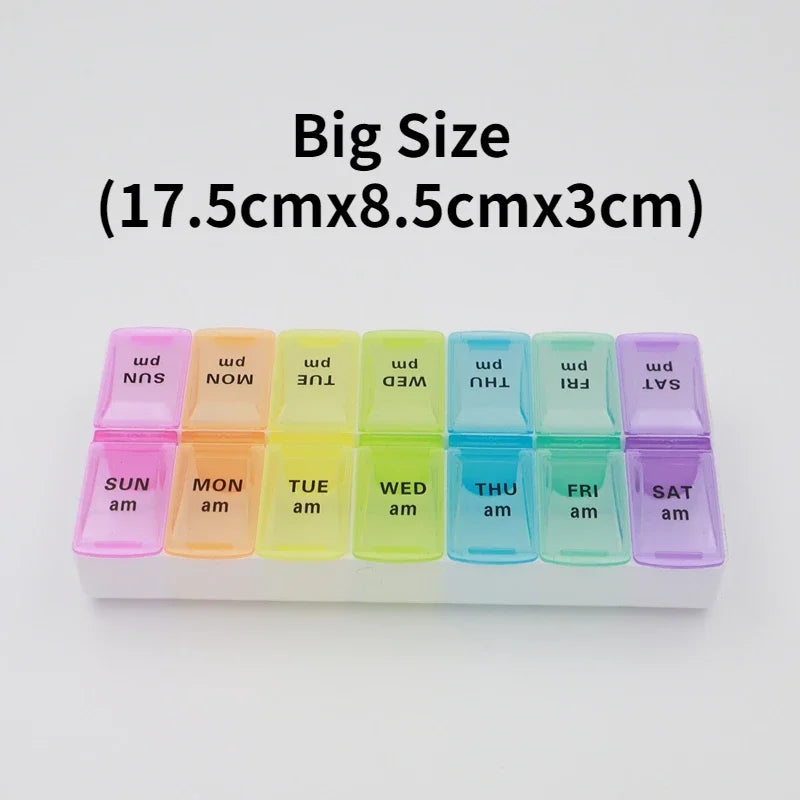 Weekly Portable Travel Pill Cases Box - 7 Days Organizer - 14 Grids Pills Container Storage - Tablets, Vitamins, Medicine, Oils