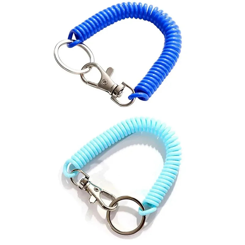 1-3 Pcs - 18cm Spiral Elastic Spring Rope Keychain - Key Ring Metal Carabiner for Anti-lost Ant-theft Phone, Wallet - Spring Key Cord Clasp Hook
