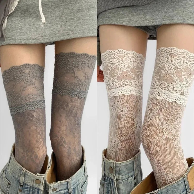 Women's Sexy Lace Floral Fishnet Stockings - Costumes - Lolita - Thigh High Socks - Nylon Mesh Breathable Over The Knee Stockings