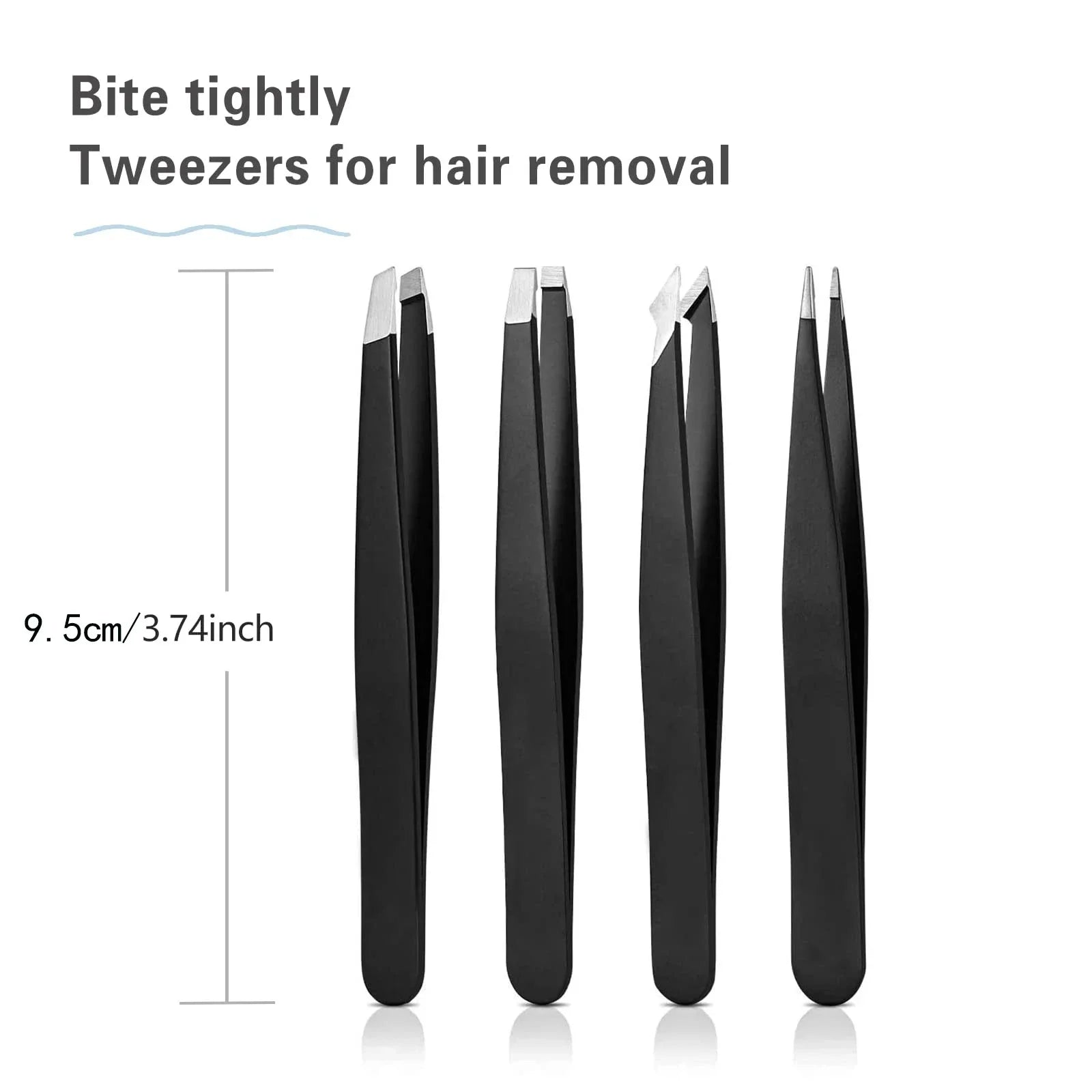 Black Tweezer Set, High Precision Stainless Steel Eyebrow Tweezers for Facial Hair, Inward Growing Hair and Splinter Remover Kit