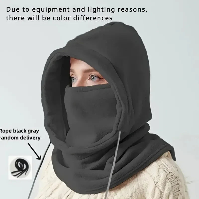Balaclava Knit Hood - Windproof Mask with Drawstring - Motorcycle Riding Headgear - Warm Knitted Cap for Cold Weather