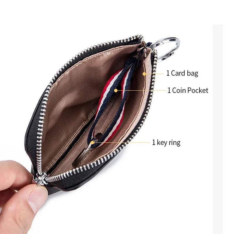 Genuine Leather Coin Purse Mini Ultra-thin Small Zipper Cute Wallet Soft Cowhide Leather Driver's License Key Bag Card Holder