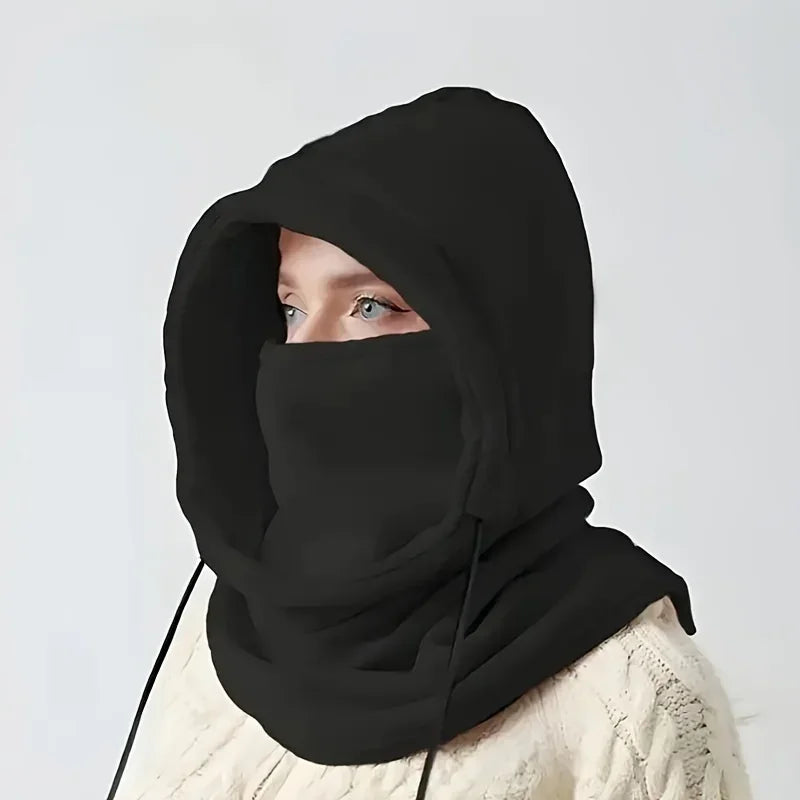 Balaclava Knit Hood - Windproof Mask with Drawstring - Motorcycle Riding Headgear - Warm Knitted Cap for Cold Weather
