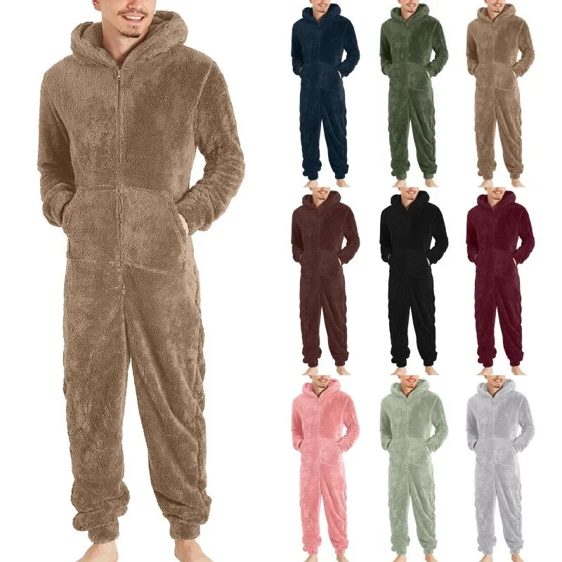 Men's Sleepwear Jump Suit - Plush Thermal One-piece Pajamas