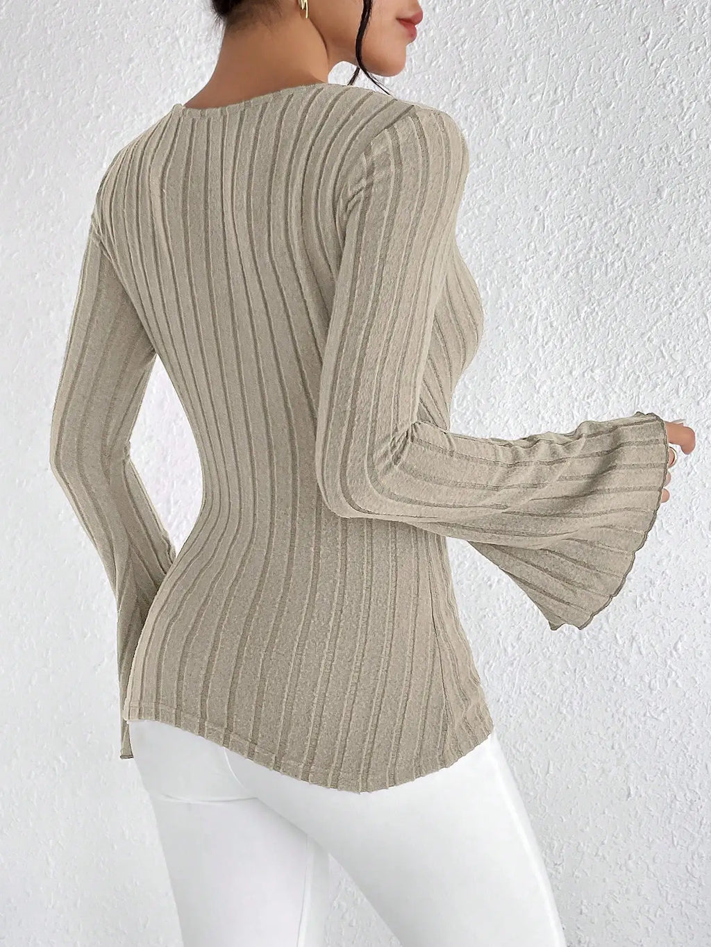 Women's V-neck Sexy Slim Striped Women's Long-sleeved Tops