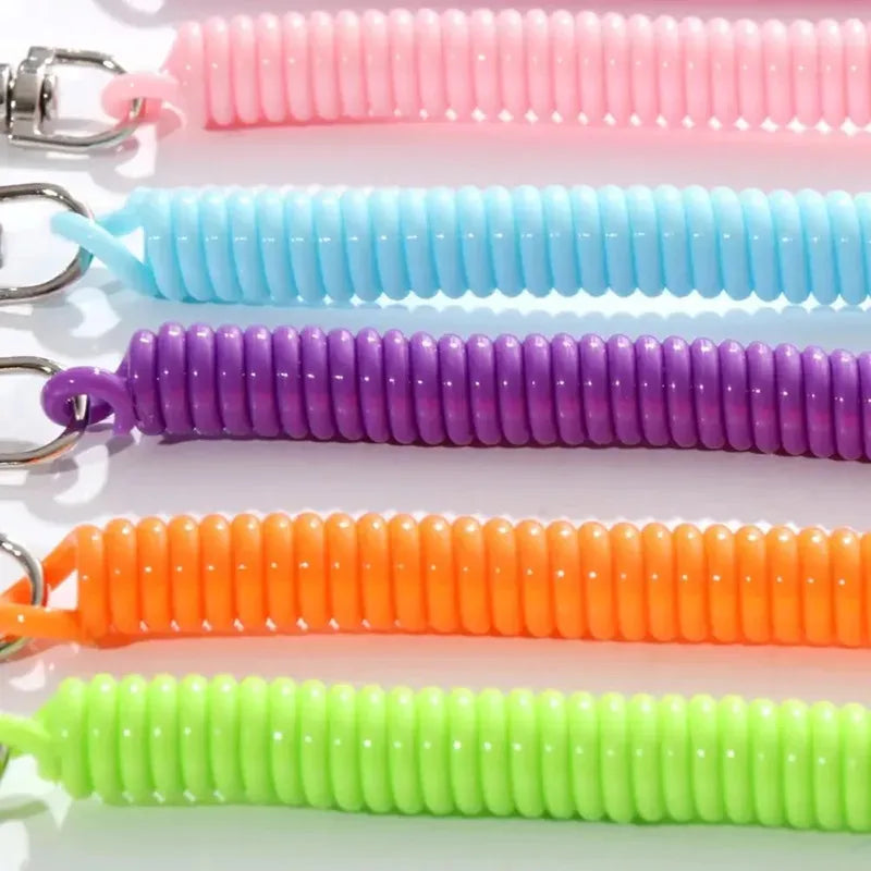 1-3 Pcs - 18cm Spiral Elastic Spring Rope Keychain - Key Ring Metal Carabiner for Anti-lost Ant-theft Phone, Wallet - Spring Key Cord Clasp Hook