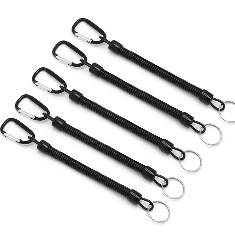 5pcs Fishing Lanyards - Tactical Retractable Spring Elastic Rope With Carabiner - Camping - Anti-lost Phone Keychain - Fishing Rope