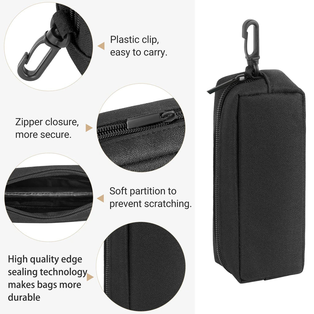 Double Glasses Case - Soft Eyeglass Case - Sunglasses Travel Case Organizer - Portable Reading Glass Pouch Bag with Clip Zipper
