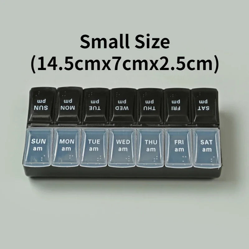 Weekly Portable Travel Pill Cases Box - 7 Days Organizer - 14 Grids Pills Container Storage - Tablets, Vitamins, Medicine, Oils