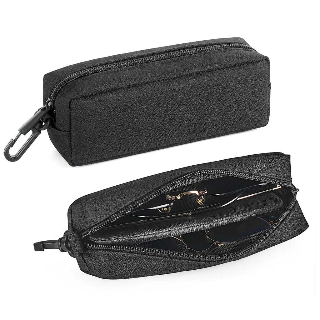 Double Glasses Case - Soft Eyeglass Case - Sunglasses Travel Case Organizer - Portable Reading Glass Pouch Bag with Clip Zipper