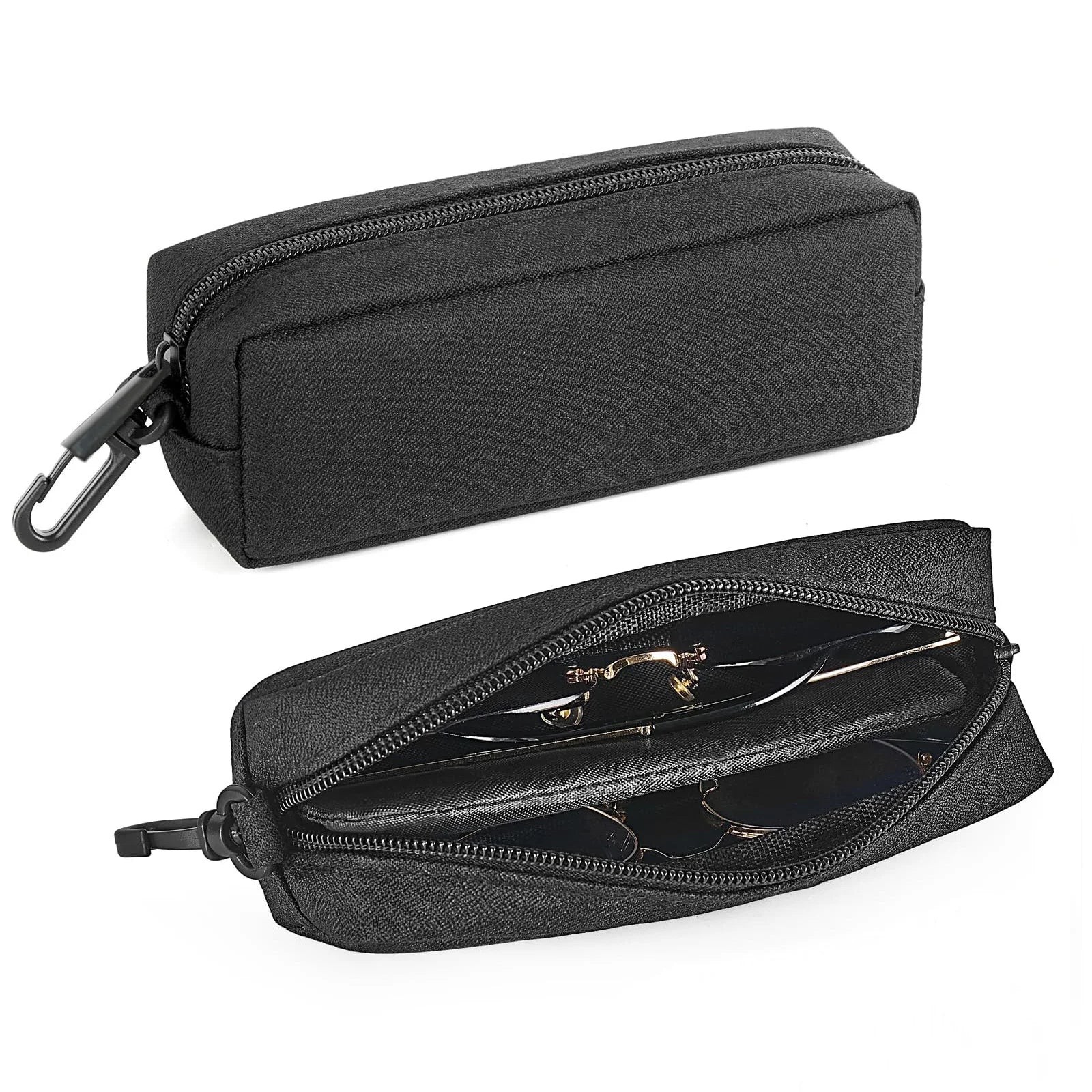 Double Glasses Case - Soft Eyeglass Case - Sunglasses Travel Case Organizer - Portable Reading Glass Pouch Bag with Clip Zipper