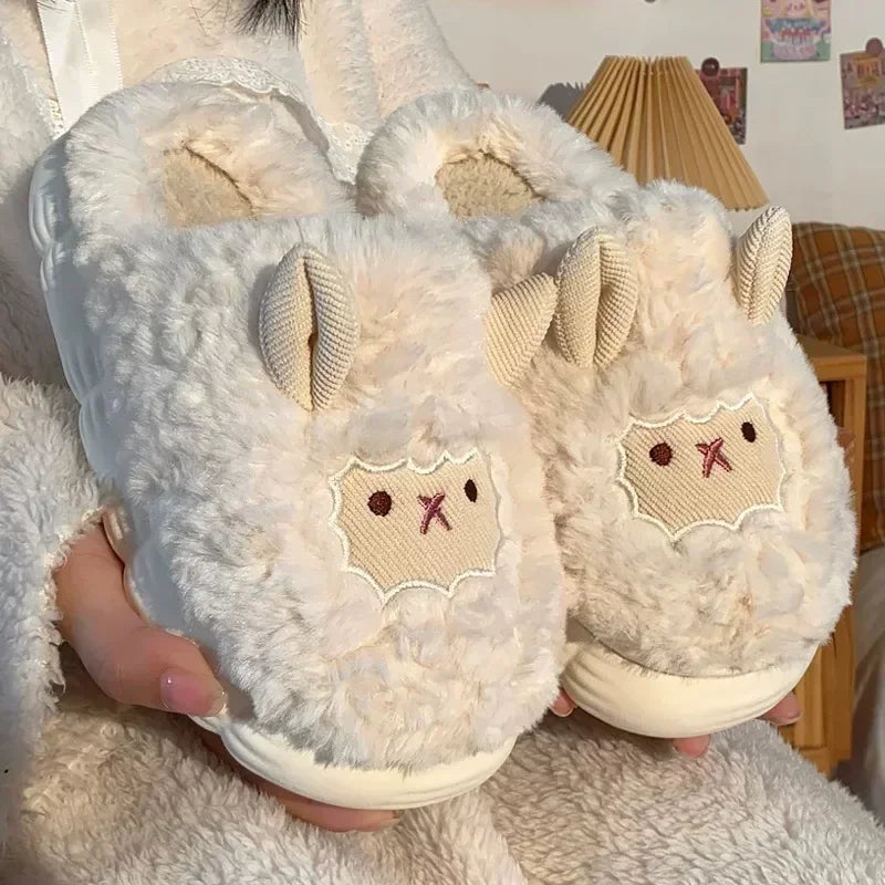 Sheep Plush Slippers - Warm Fluffy Faux Fur Sheep Cotton Slippers